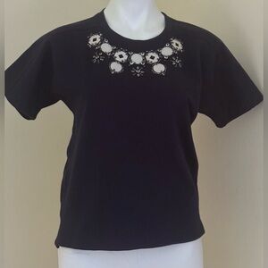 J.CREW  Navy Blue Short Sleeve Top & Embellishments Jewels. Thick Material Sz XS